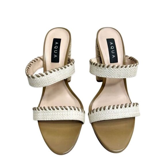 AQUA Sandals Woven Espadrille Block Heel Size 10B Open Toe Double Strap NEW - Picture 5 of 8